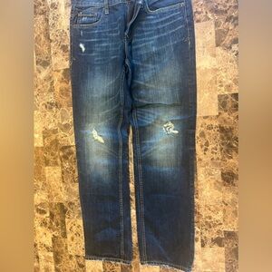 Mens Blue Slim Straight Flex Ripped Jeans (Size-32x32)